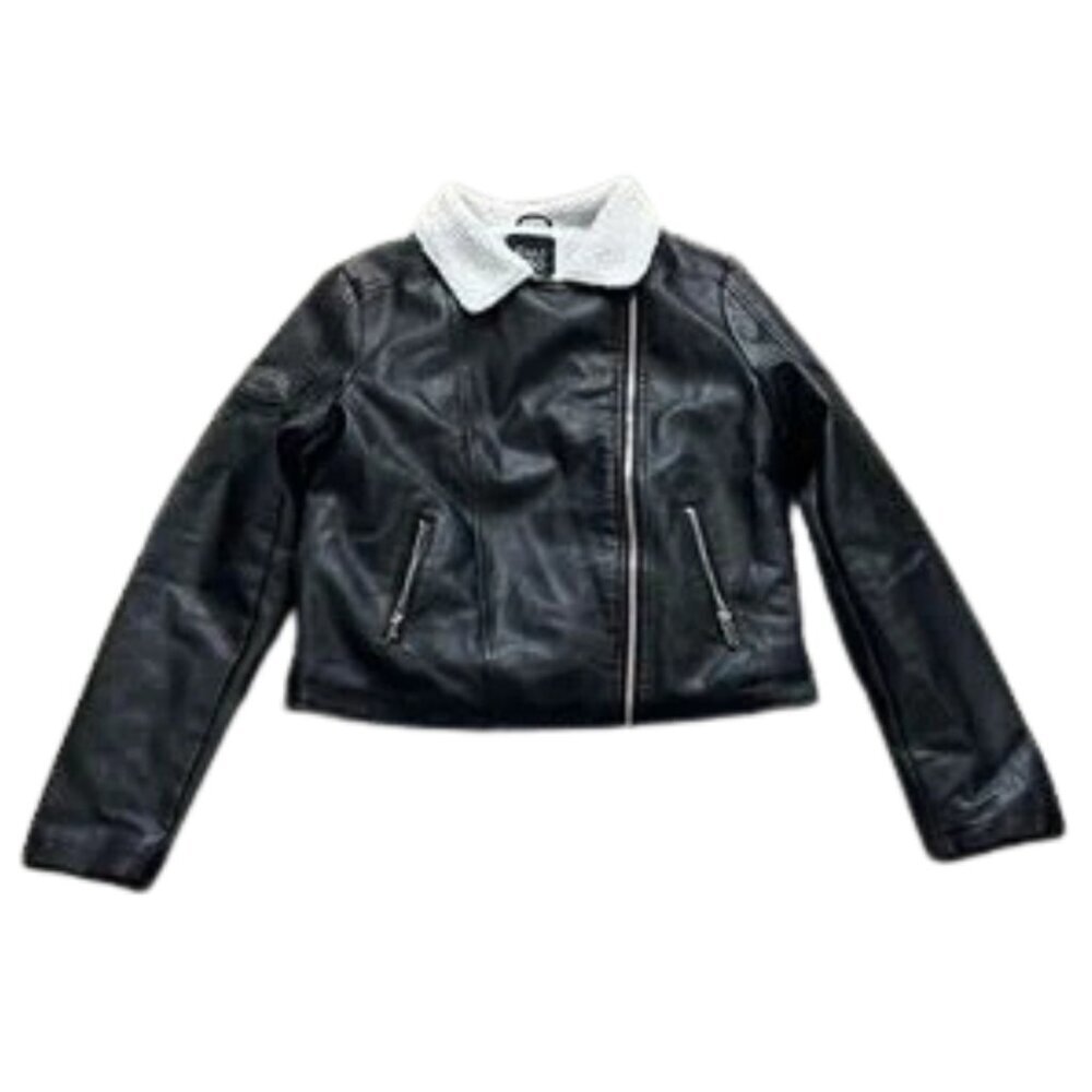 Cali 1850 Women's Polyester Fleece Faux Leather Bomber Jacket Zippers - Size M